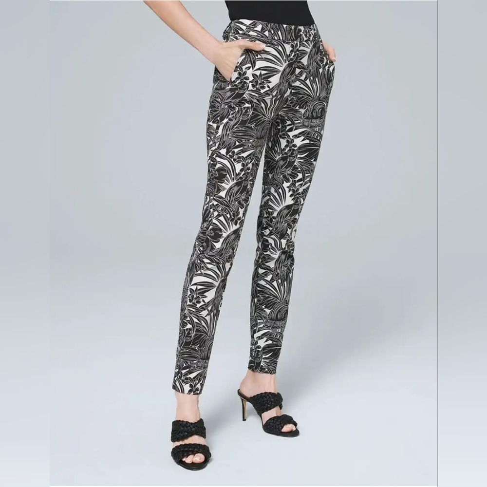 Tropical-Print Comfort Stretch Slim Ankle Pants WHBM NWT